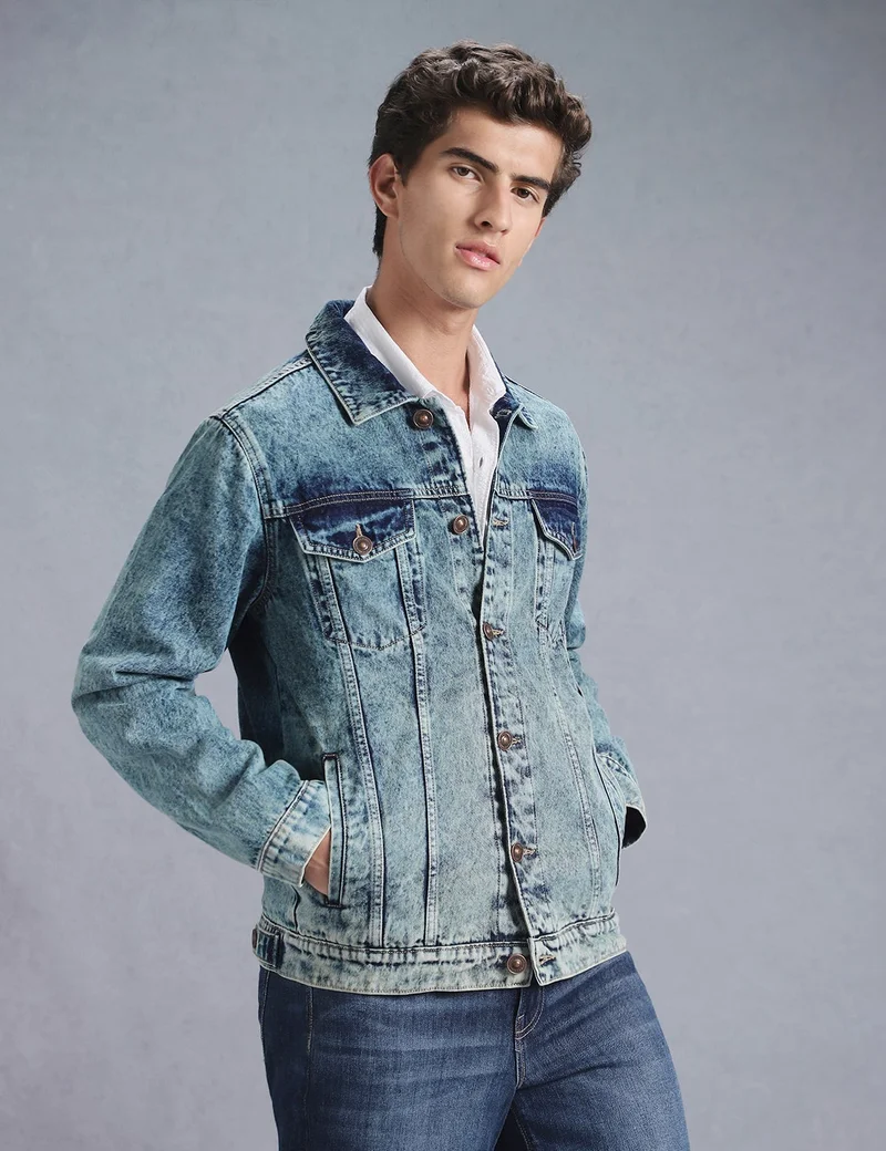 Inkd  Men's Overdyed Trucker Denim Jacket - Jacket for Men | 100% Cotton | Double Flap Pocket | Regular Fit | Full Sleeve Jacket for Men | Best Price UAE